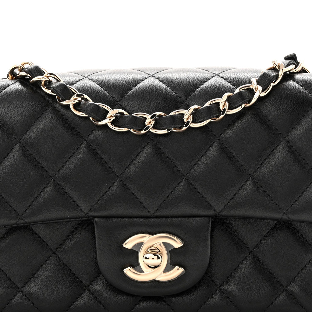 Lambskin Quilted Mini Rectangular Flap Black