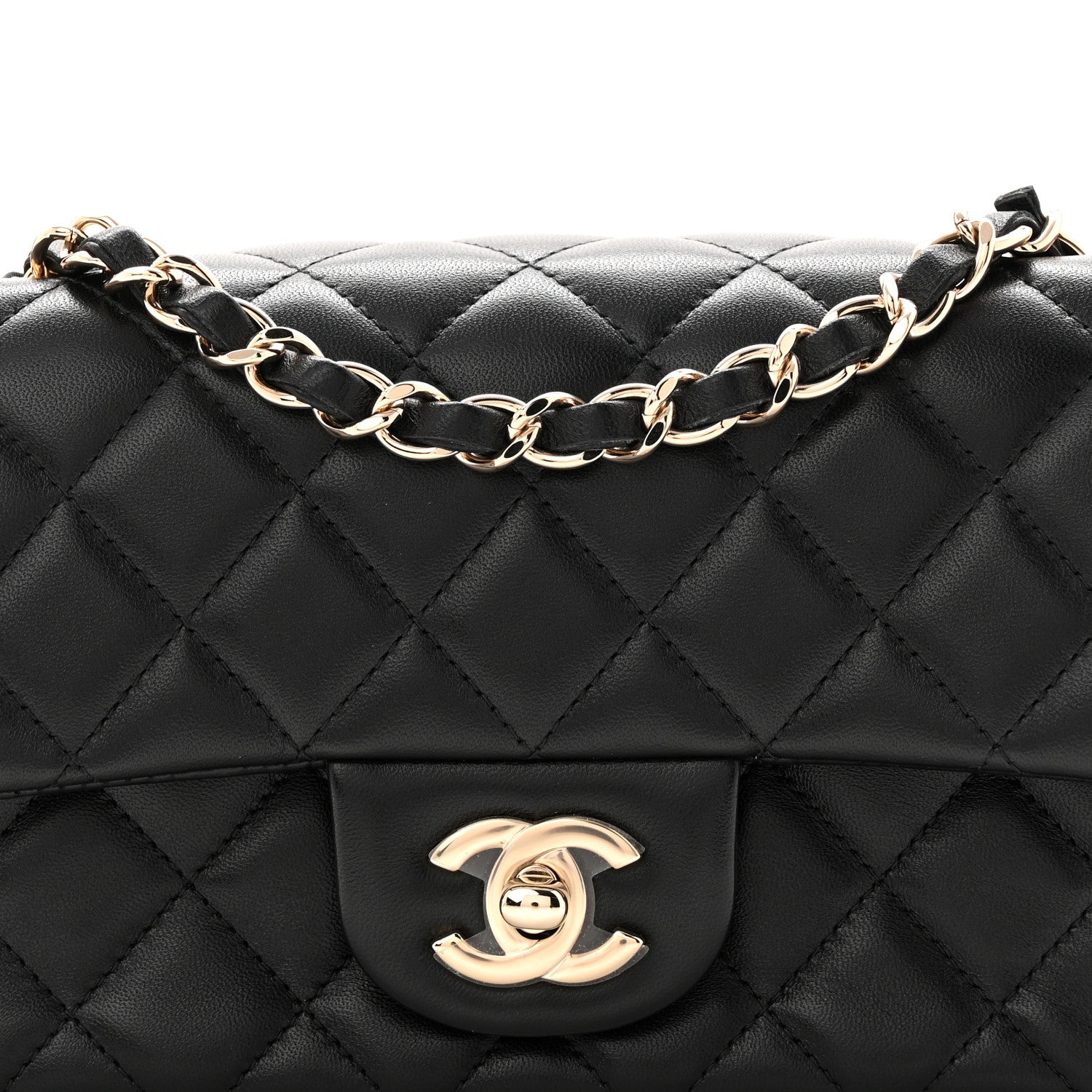 Lambskin Quilted Mini Rectangular Flap Black