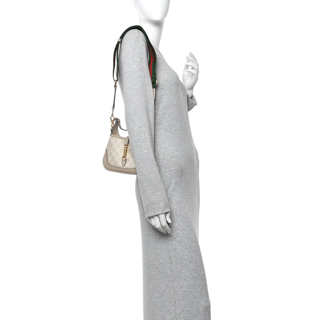 GG Supreme Monogram Textured Dollar Calfskin Mini Jackie 1961 Hobo Beige Mystic White Oatmeal
