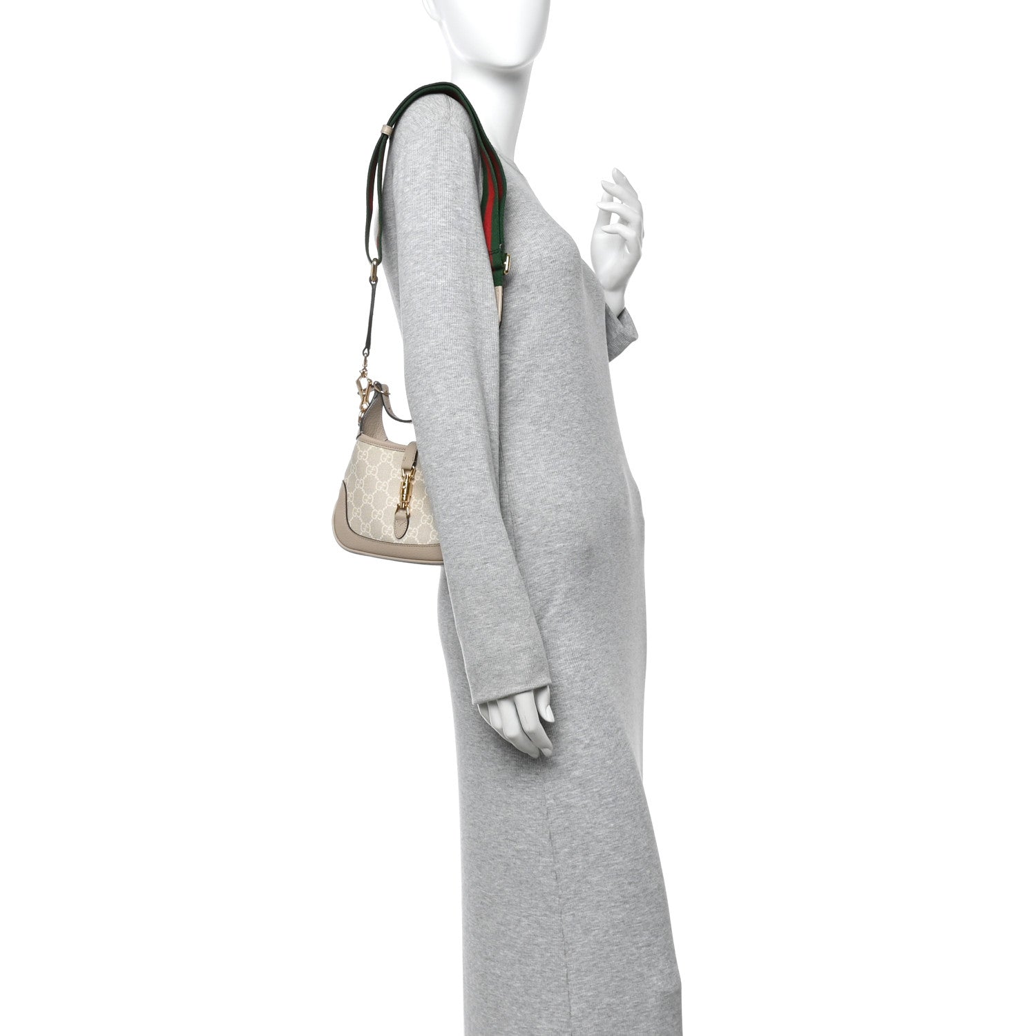 GG Supreme Monogram Textured Dollar Calfskin Mini Jackie 1961 Hobo Beige Mystic White Oatmeal