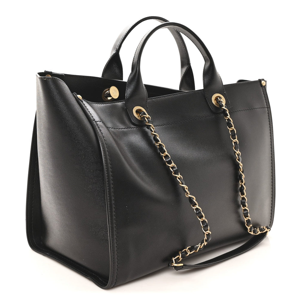 Caviar Medium Studded Deauville Tote Black