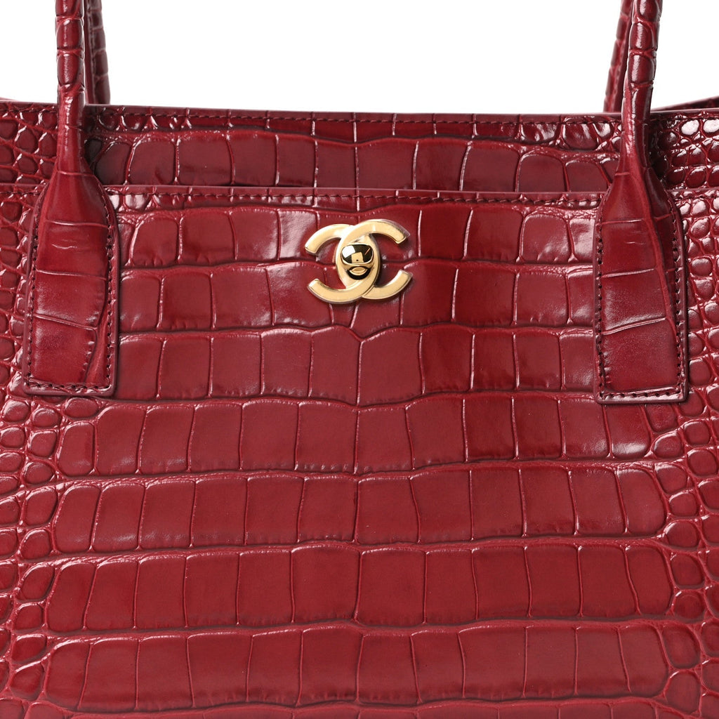 Calfskin Crocodile Embossed Archetype Small Shopper Tote Burgundy
