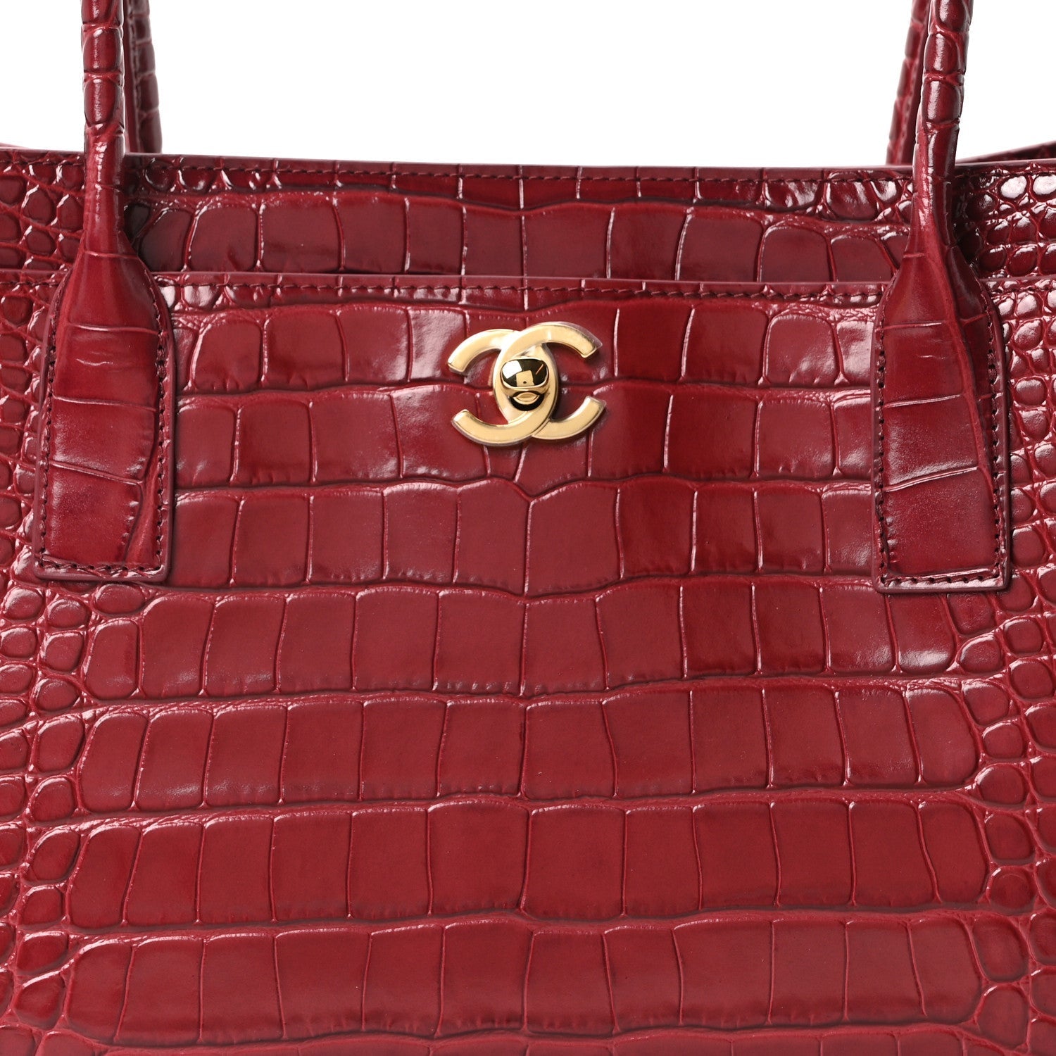 Calfskin Crocodile Embossed Archetype Small Shopper Tote Burgundy