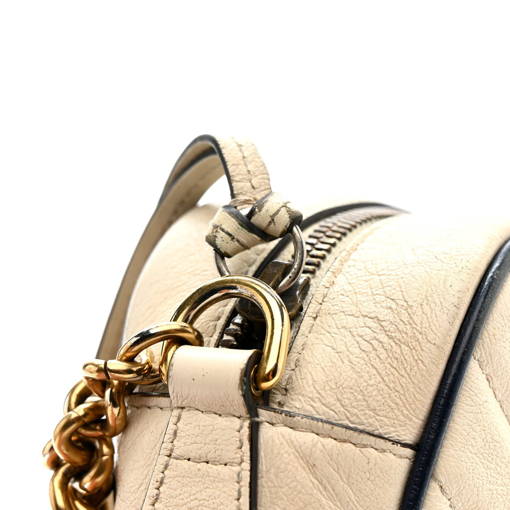 Vintage Effect Calfskin Matelasse Diagonal Small Torchon GG Marmont Chain Shoulder Bag Mystic White Blue Agata
