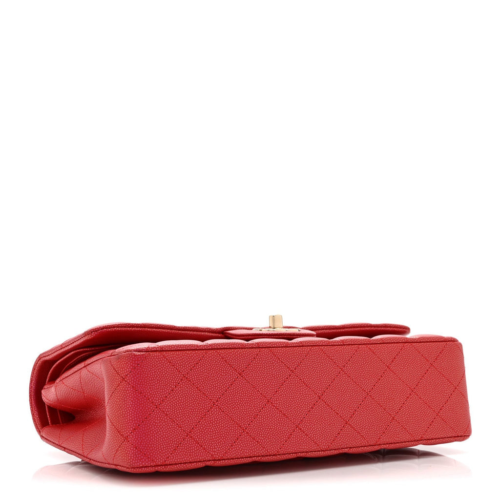 Iridescent Caviar Quilted Medium Double Flap Red