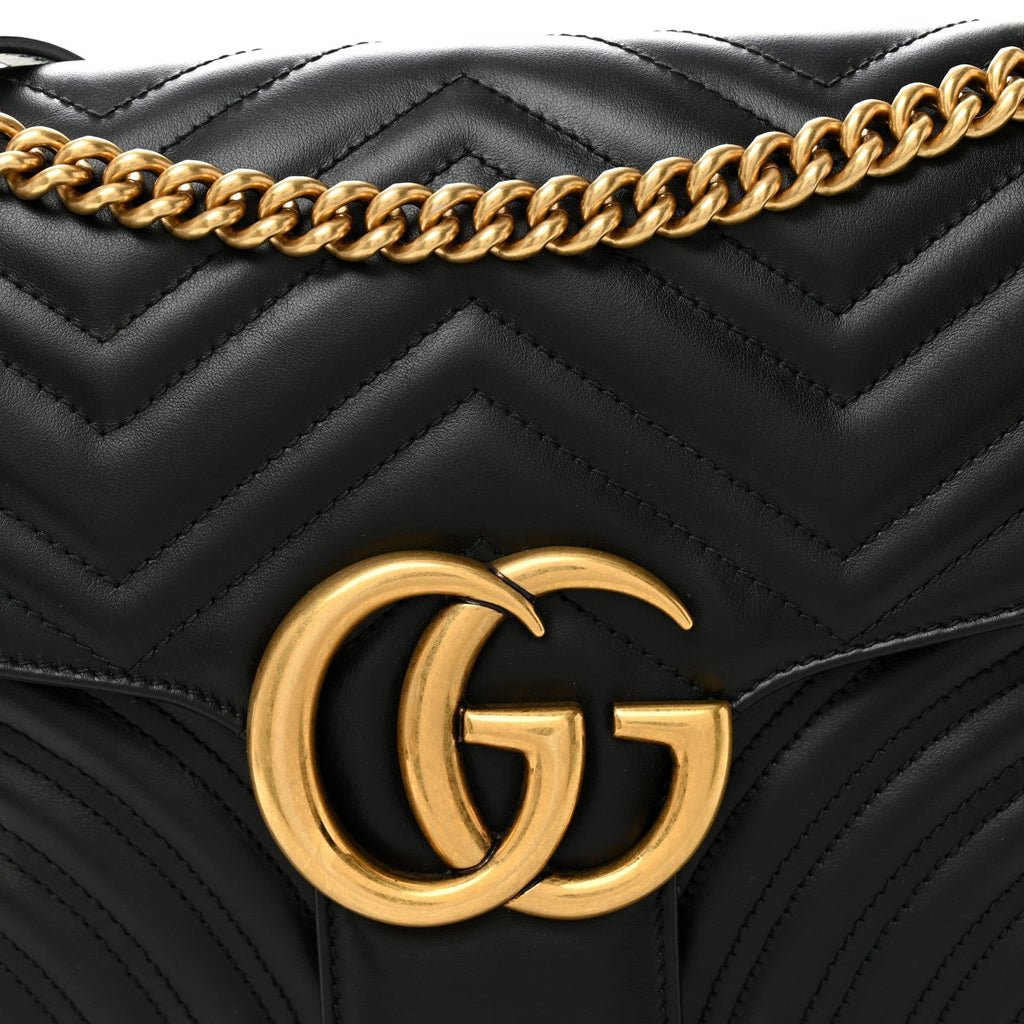 Calfskin Matelasse Medium GG Marmont Shoulder Bag Black