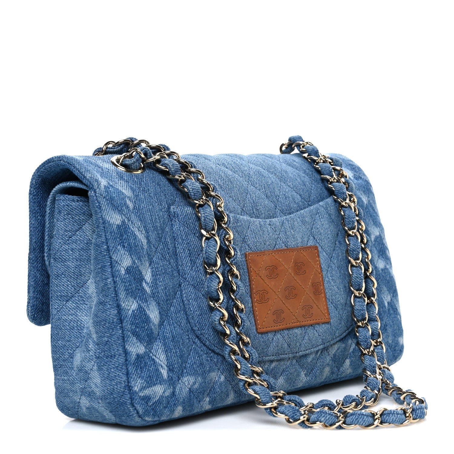 Denim Quilted Medium Double Flap Blue
