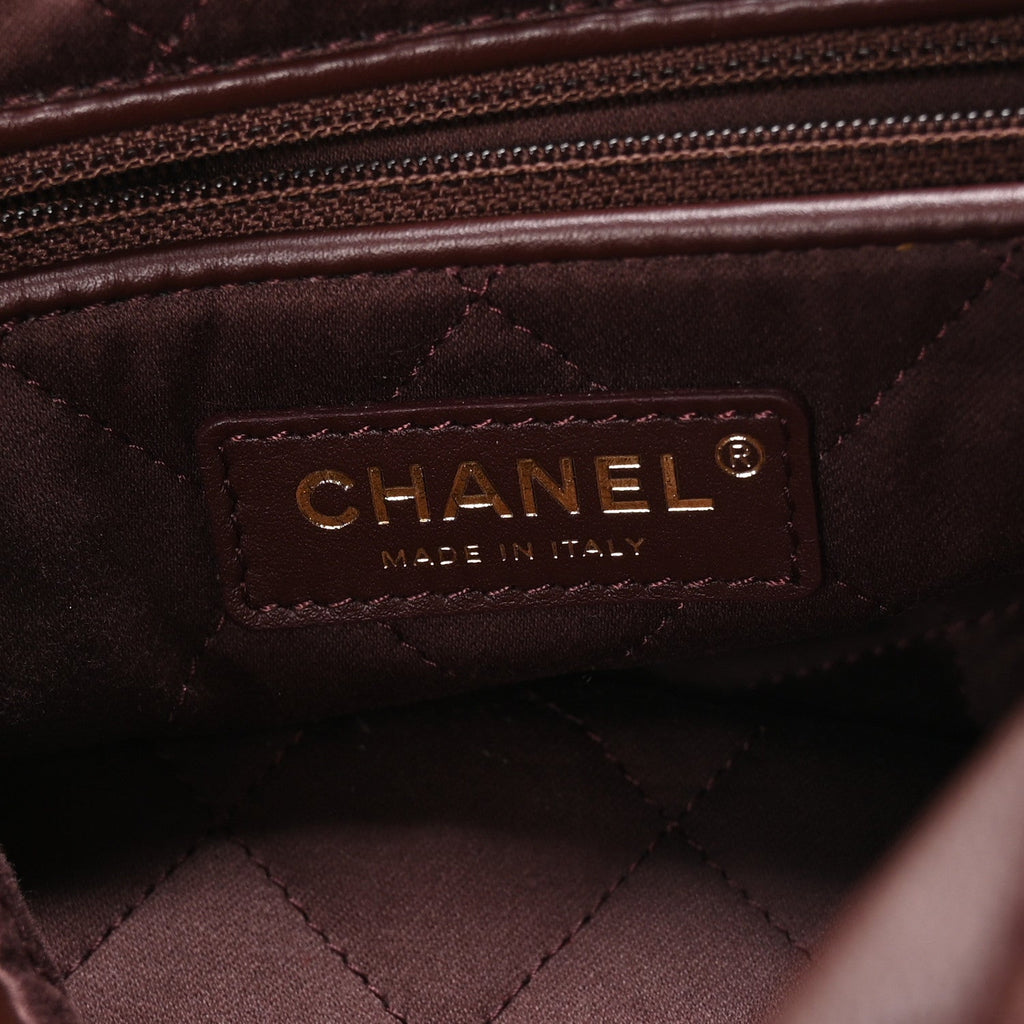 Shiny Calfskin Quilted Small Chanel 22 Dark Brown