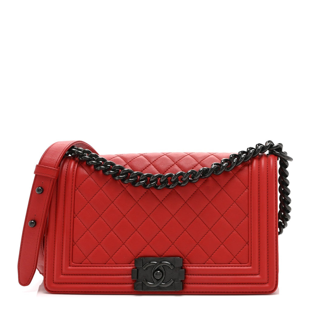 Calfskin Quilted Medium Boy Flap Red