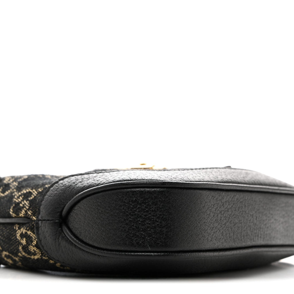 Jacquard Black Denim GG Monogram Textured Dollar Calfskin Mini Jackie 1961 Hobo Black Ivory