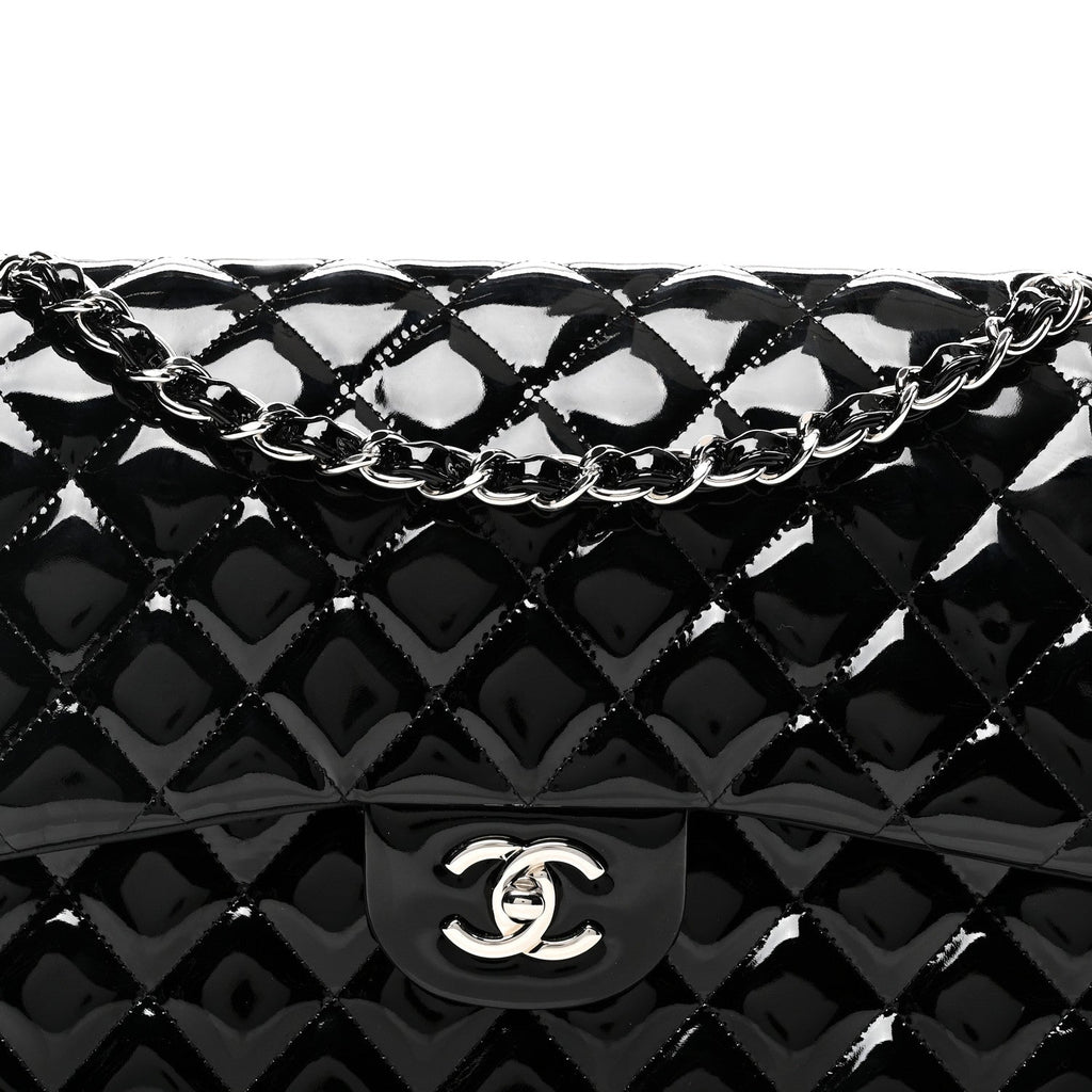 Patent Quilted Jumbo Double Flap Black