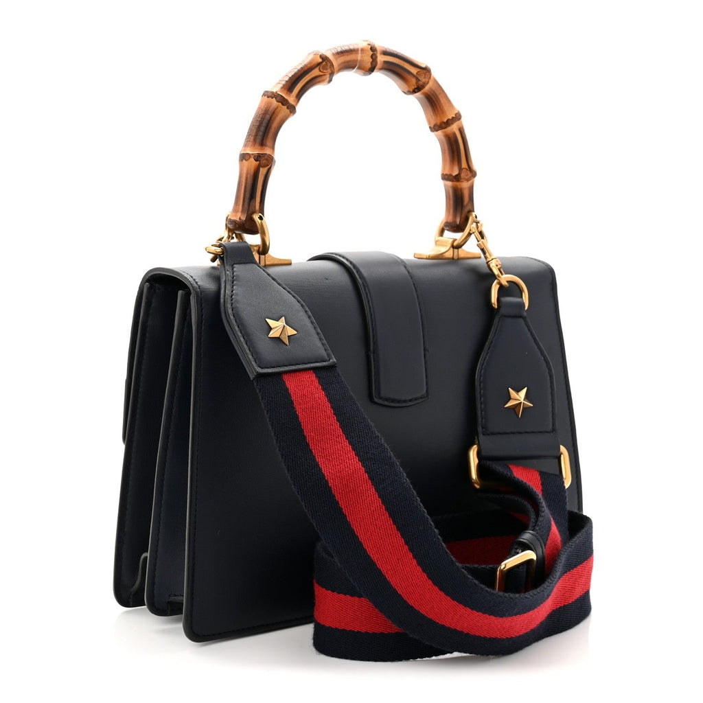 Moon Calfskin Web Medium Dionysus Bamboo Top Handle Bag Black Bright Evergreen Hibiscus Red