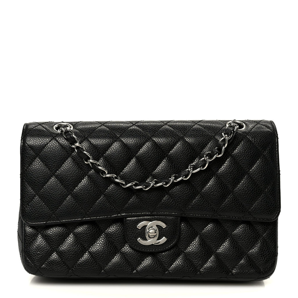 Caviar Quilted Medium Double Flap Black
