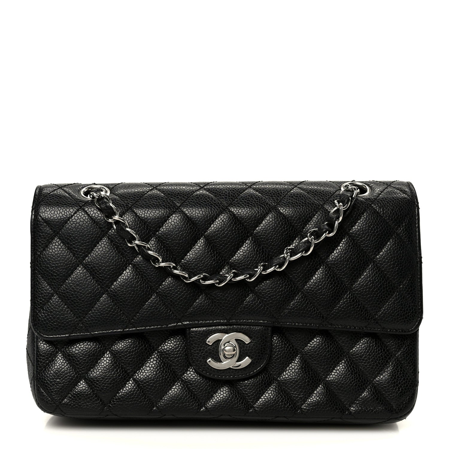 Caviar Quilted Medium Double Flap Black