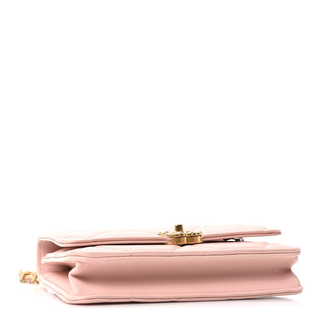 Lambskin Quilted Chanel 19 Wallet On Chain WOC Light Pink