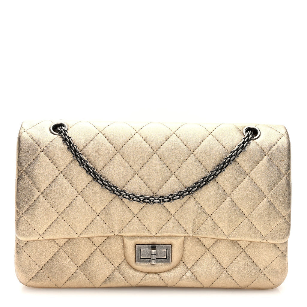 Metallic Aged Calfskin Quilted 2.55 Reissue 227 Flap Pale Gold
