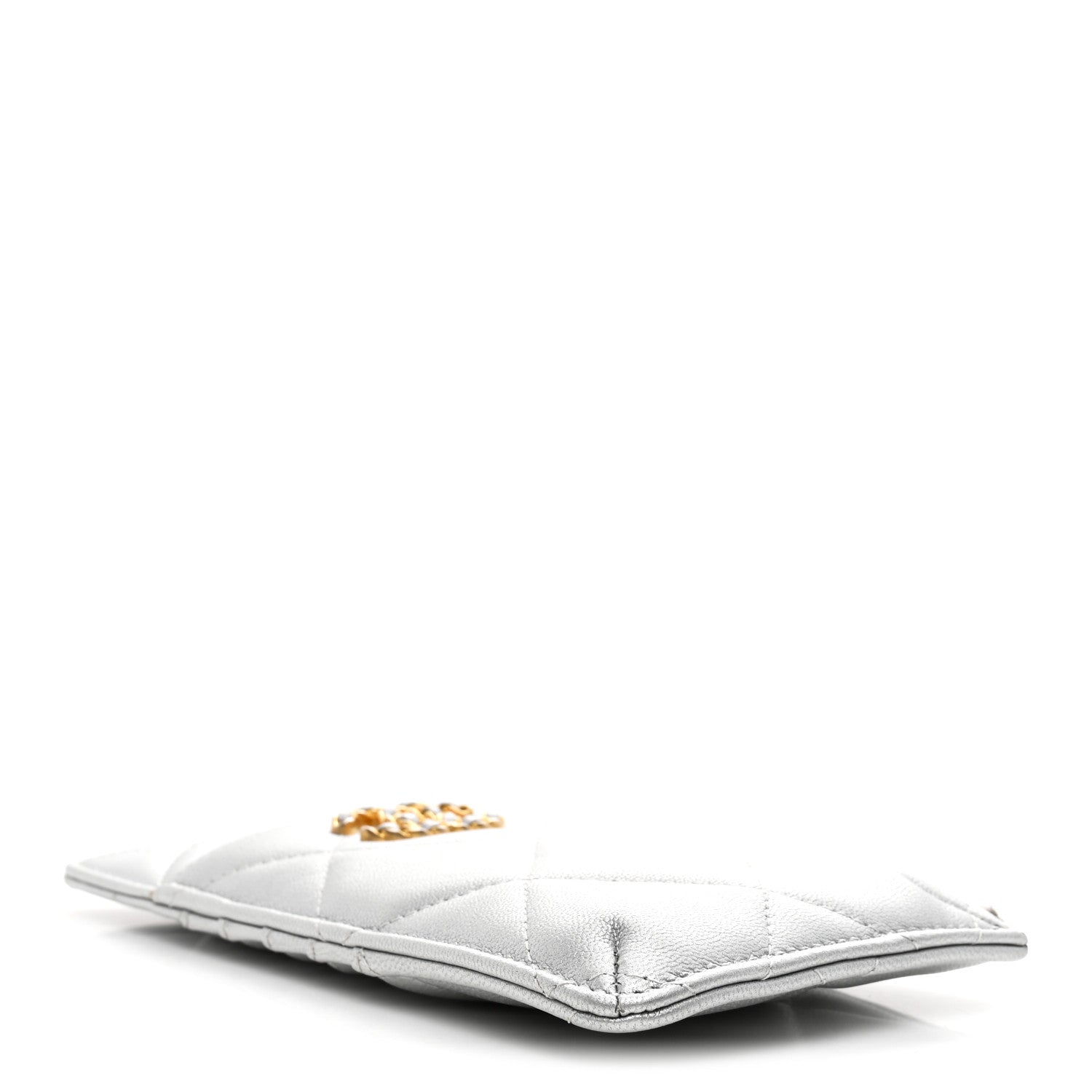 Lambskin Quilted Chanel 19 Phone and Card Holder Silver