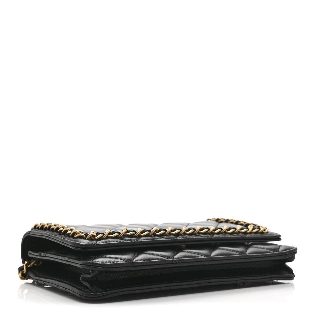 Lambskin Quilted Chain Around Wallet On Chain WOC Black