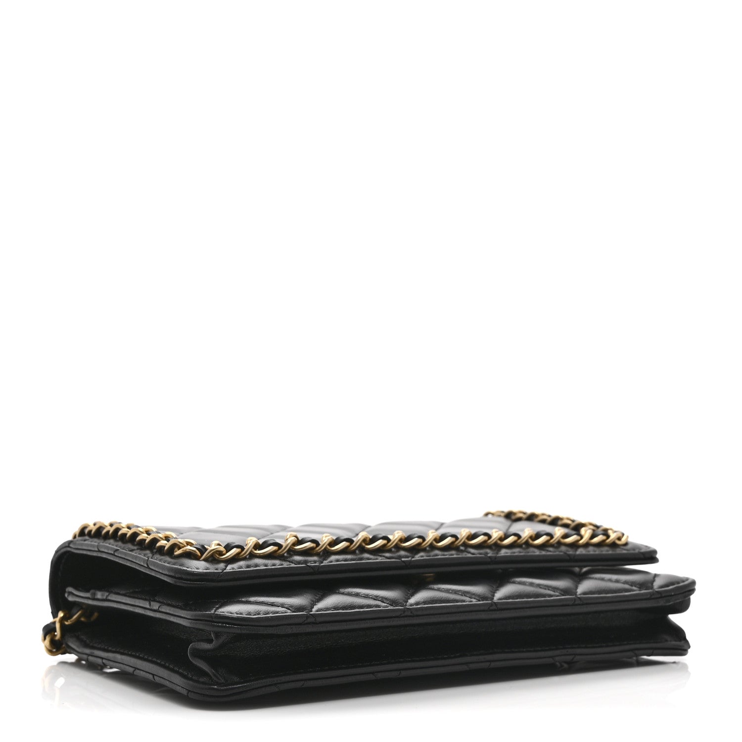Lambskin Quilted Chain Around Wallet On Chain WOC Black