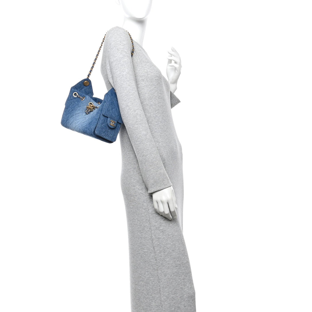 Washed Denim Quilted Mini Chanel 25 Handbag Blue