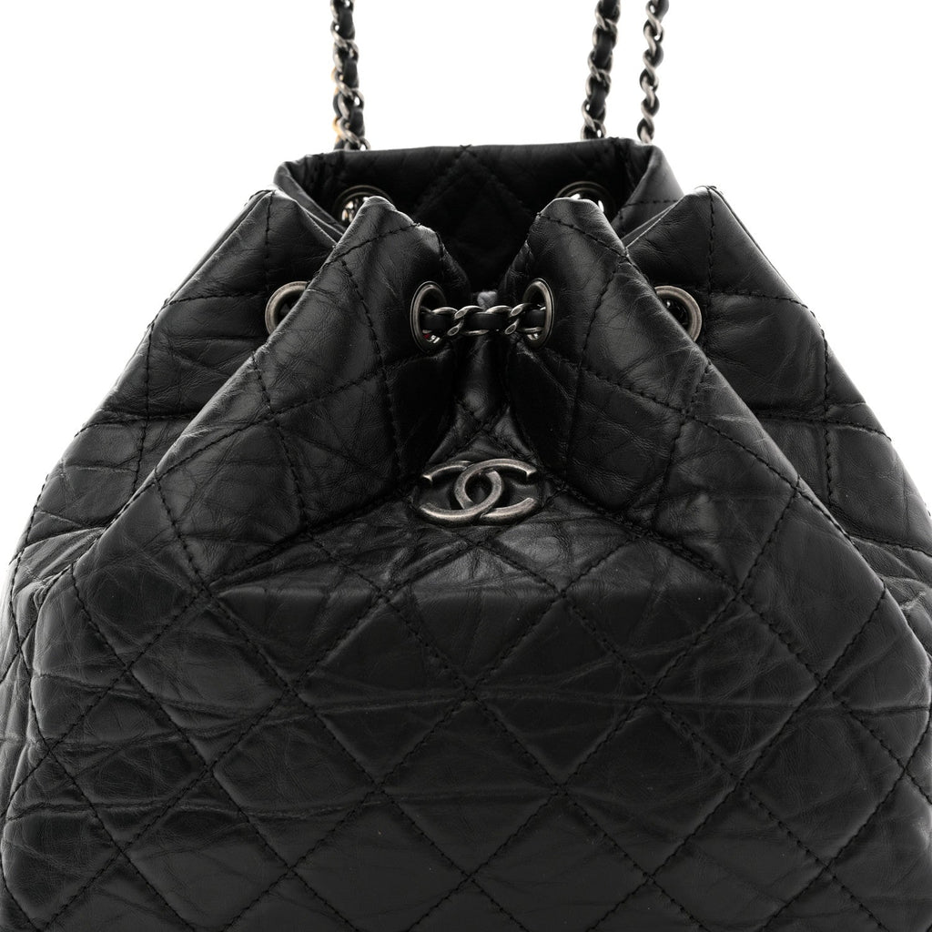 Aged Calfskin Quilted Small Gabrielle Backpack Black