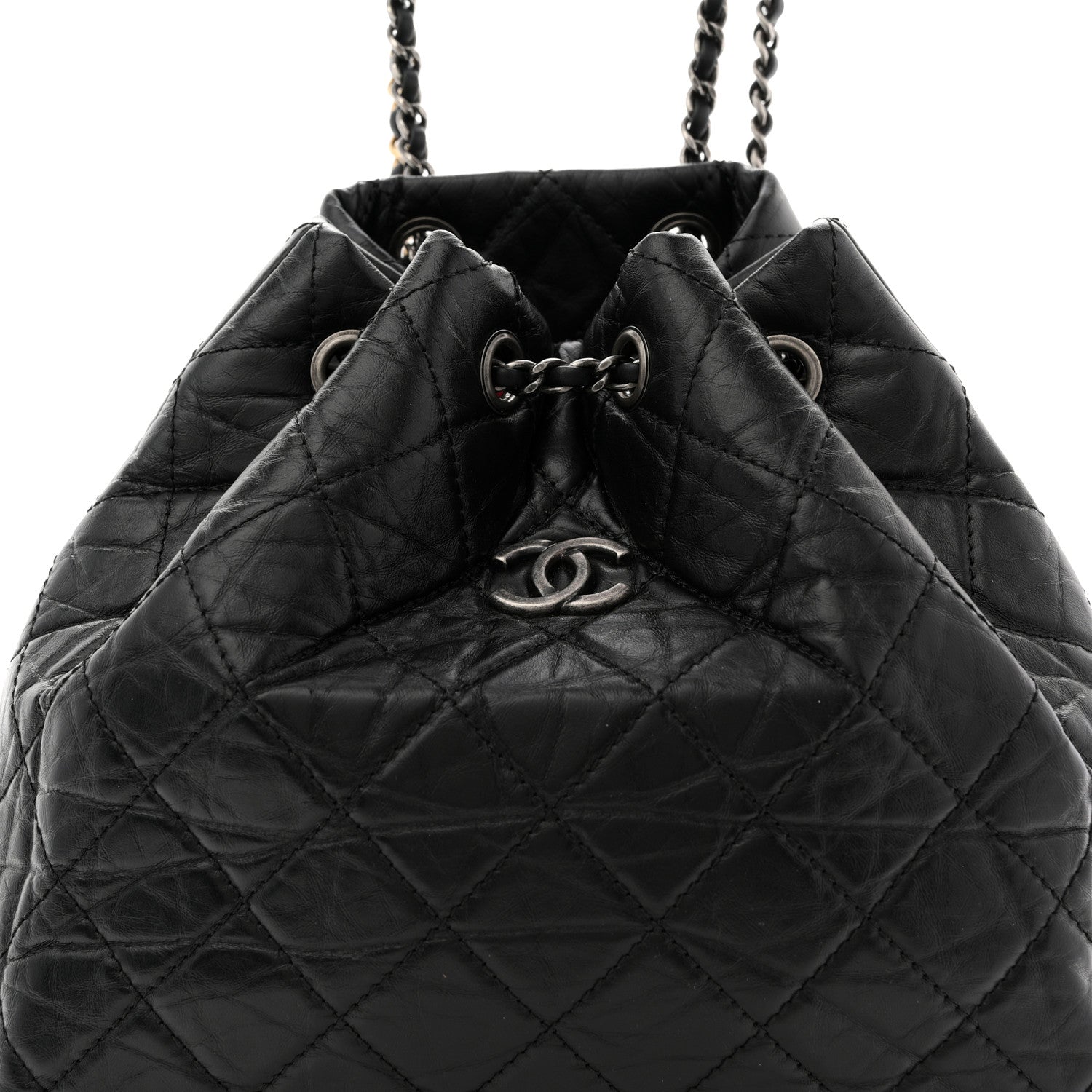 Aged Calfskin Quilted Small Gabrielle Backpack Black