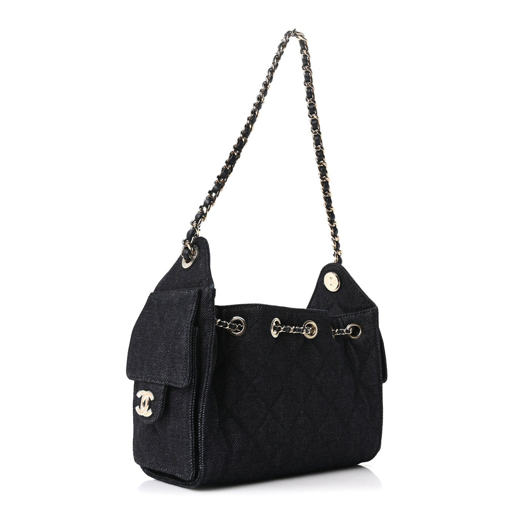 Denim Quilted Mini Chanel 25 Handbag Dark Blue