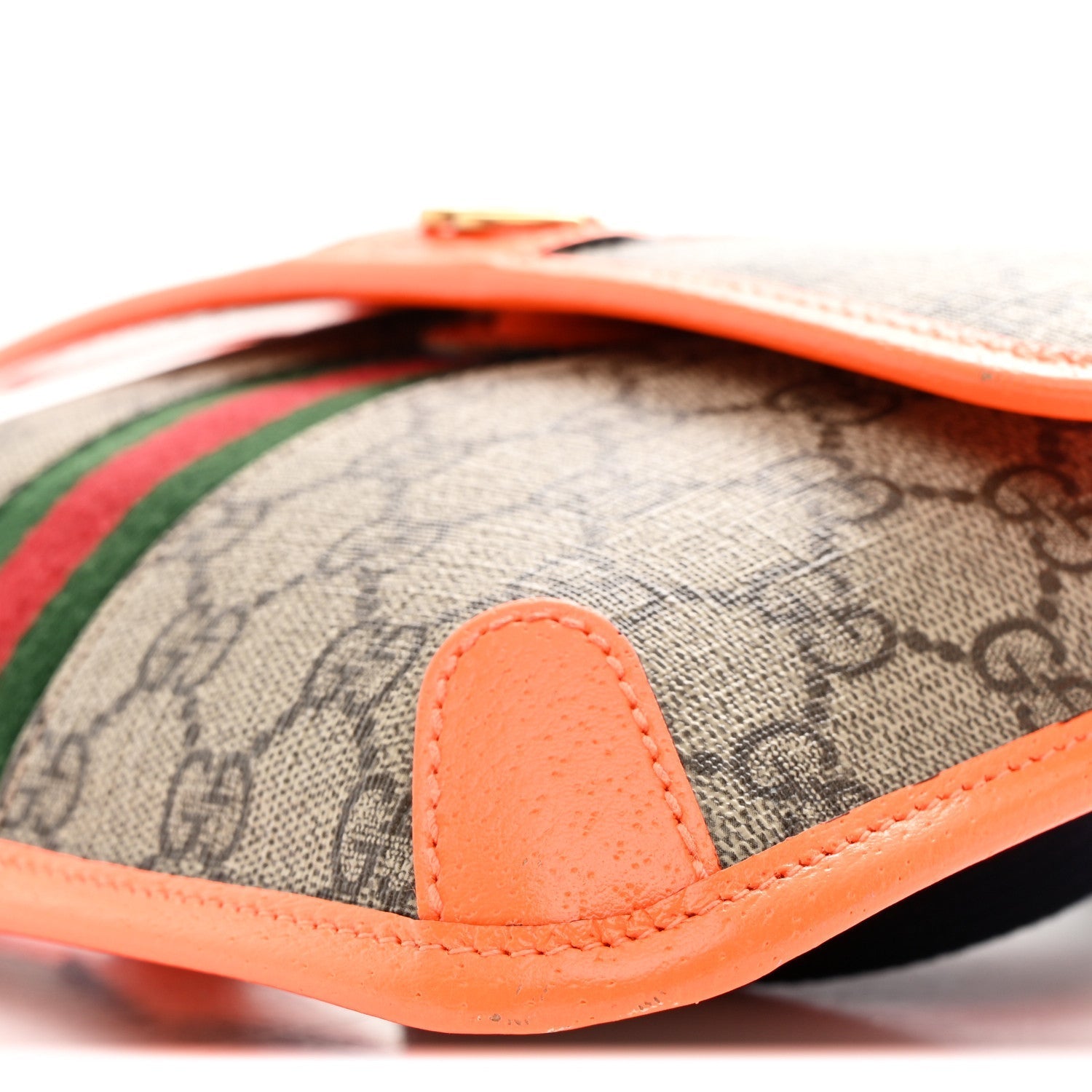GG Supreme Monogram Web Small Ophidia Belt Bag Beige Ebony Orange Fluo