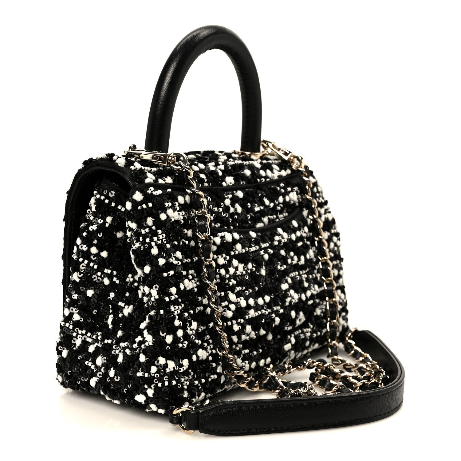 Lambskin Sequin Beaded Extra Mini Coco Handle Flap Black White