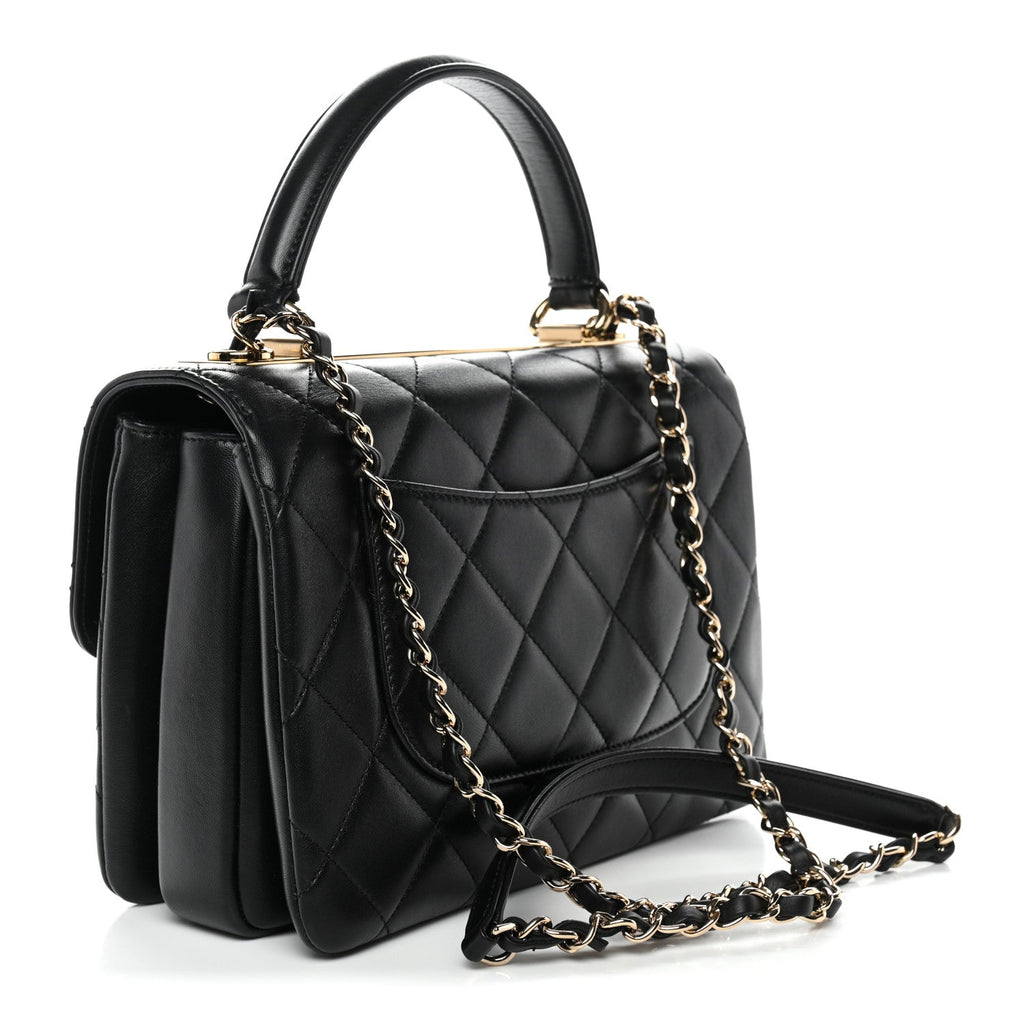 Lambskin Quilted Small Trendy CC Dual Handle Flap Bag Black