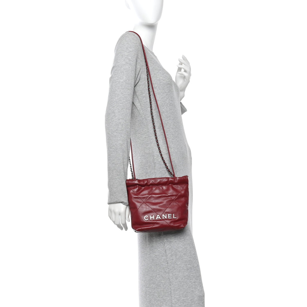 Shiny Calfskin Quilted Mini Chanel 22 Red