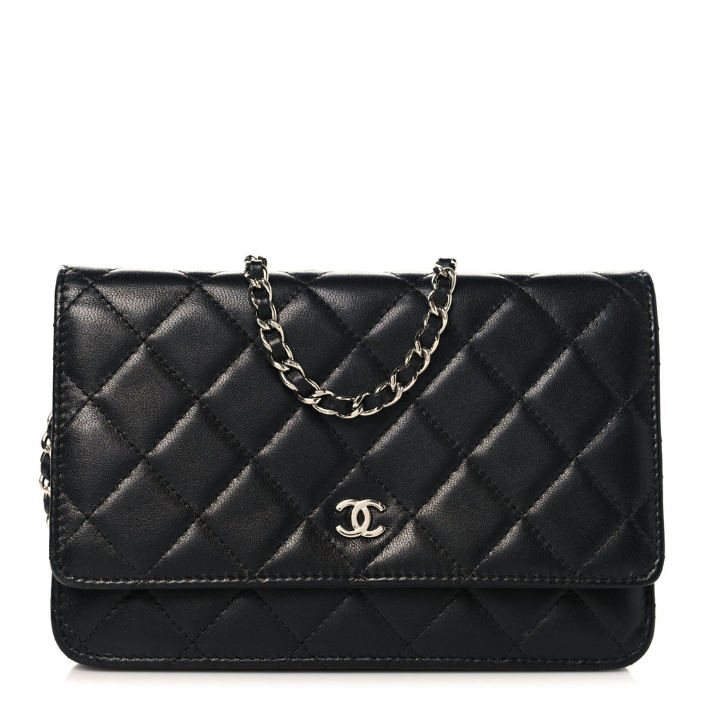 Lambskin Quilted Wallet On Chain WOC Black
