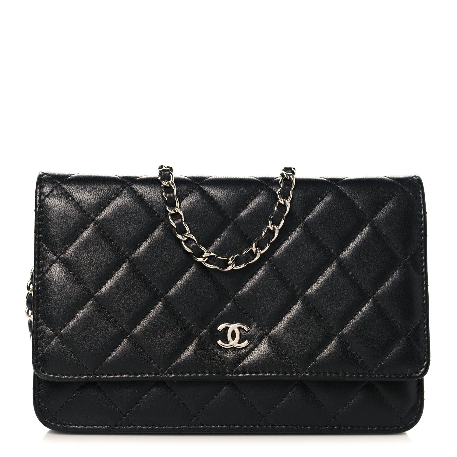 Lambskin Quilted Wallet On Chain WOC Black