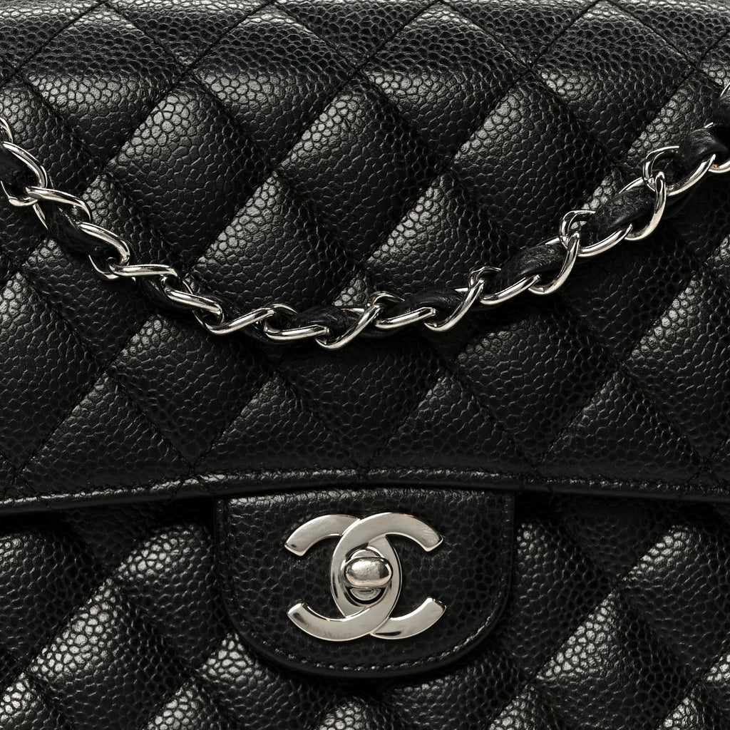 Caviar Quilted Medium Double Flap Black