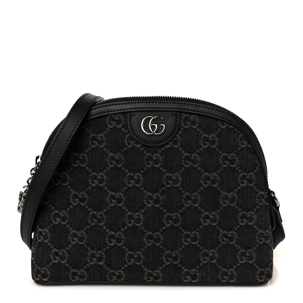 Denim Cuoio Harness GG Monogram Small Ophidia Dome Shoulder Bag Black Medium Grey