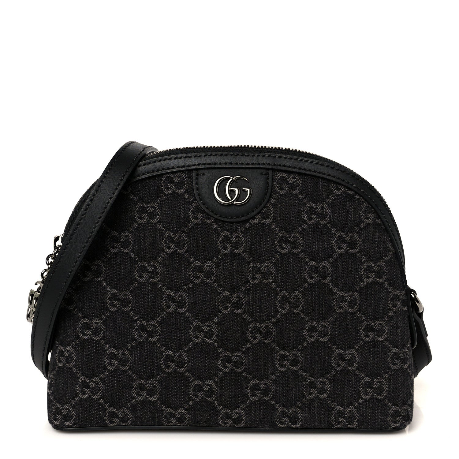 Denim Cuoio Harness GG Monogram Small Ophidia Dome Shoulder Bag Black Medium Grey
