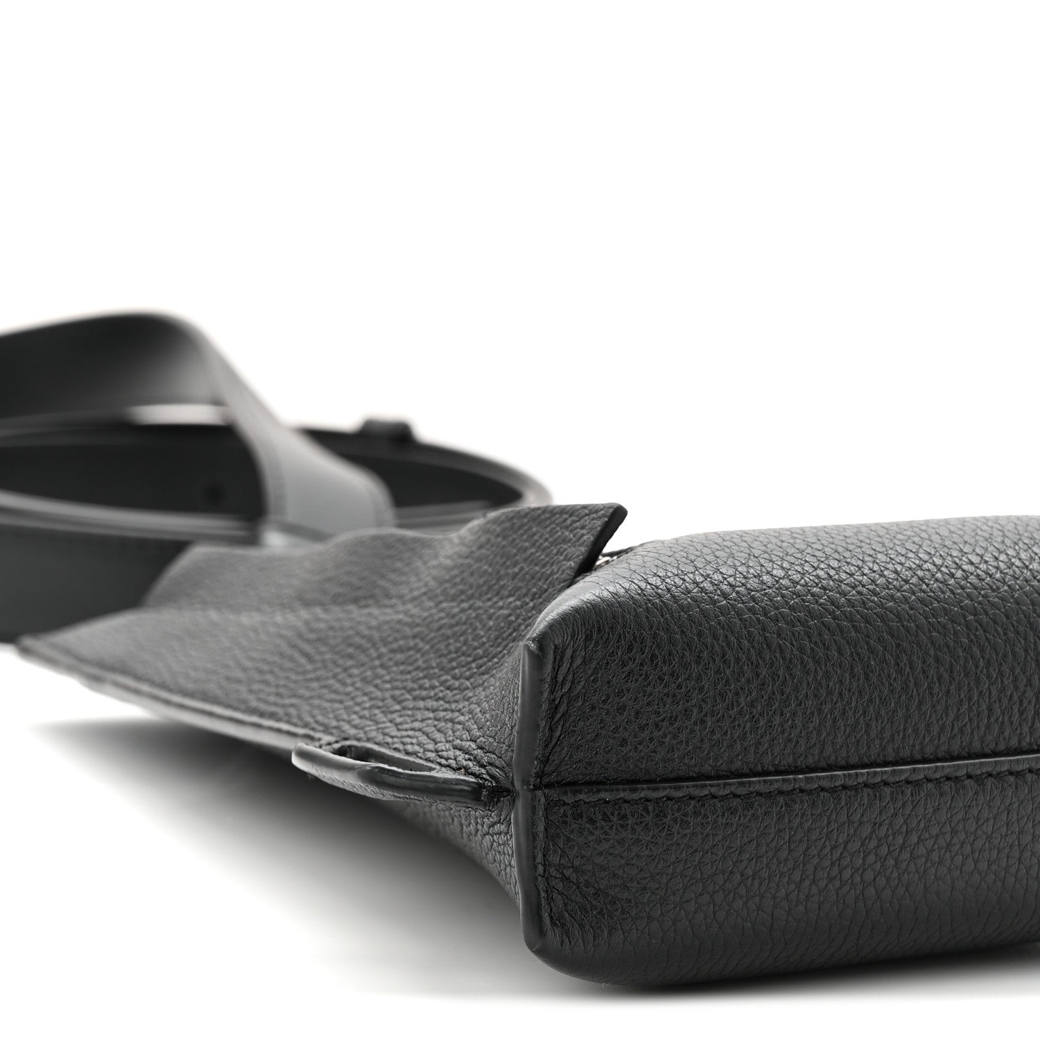 Soft Grained Calfskin Vertical T-Pocket Crossbody Bag Black