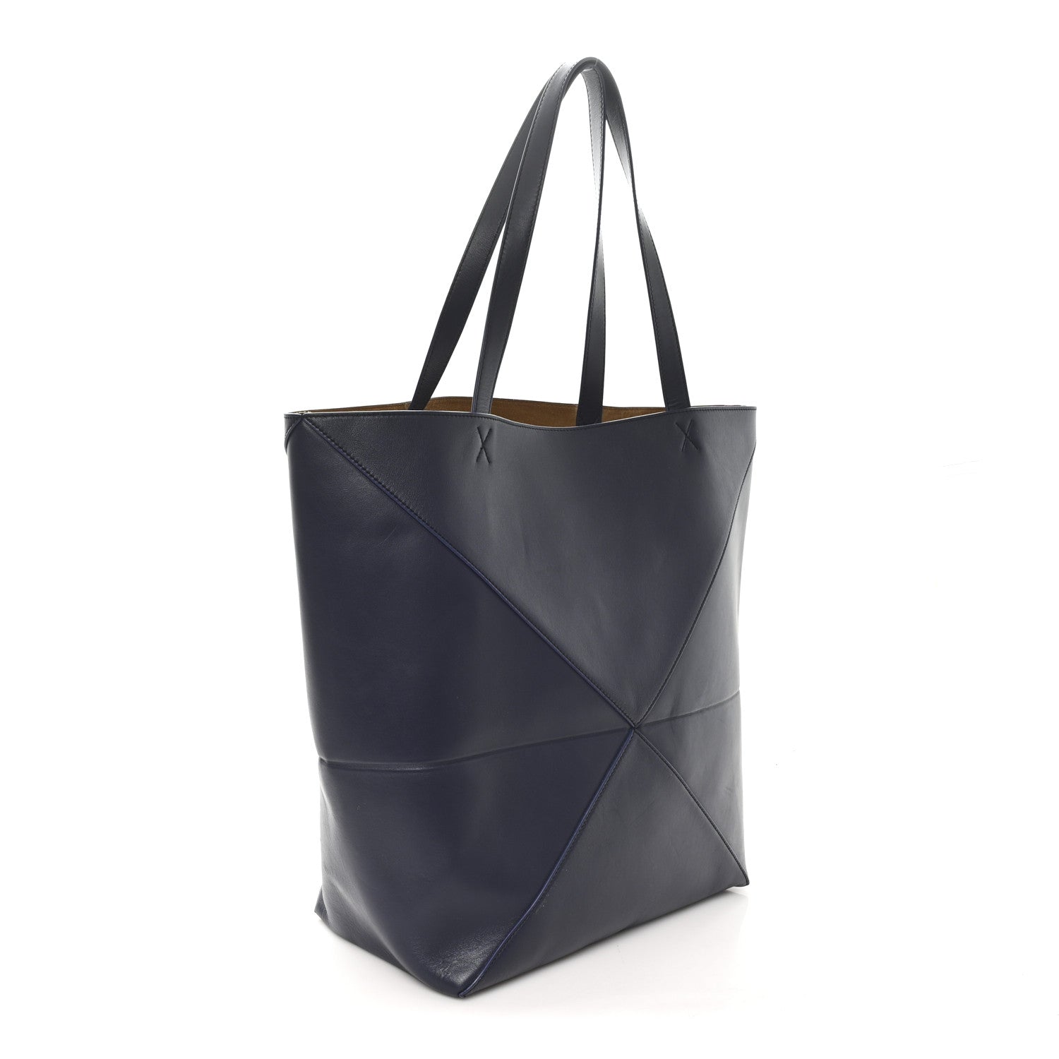 Shiny Calfskin Large Puzzle Fold Tote Abyss Blue