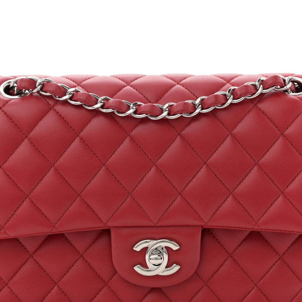 Lambskin Quilted Medium Double Flap Red