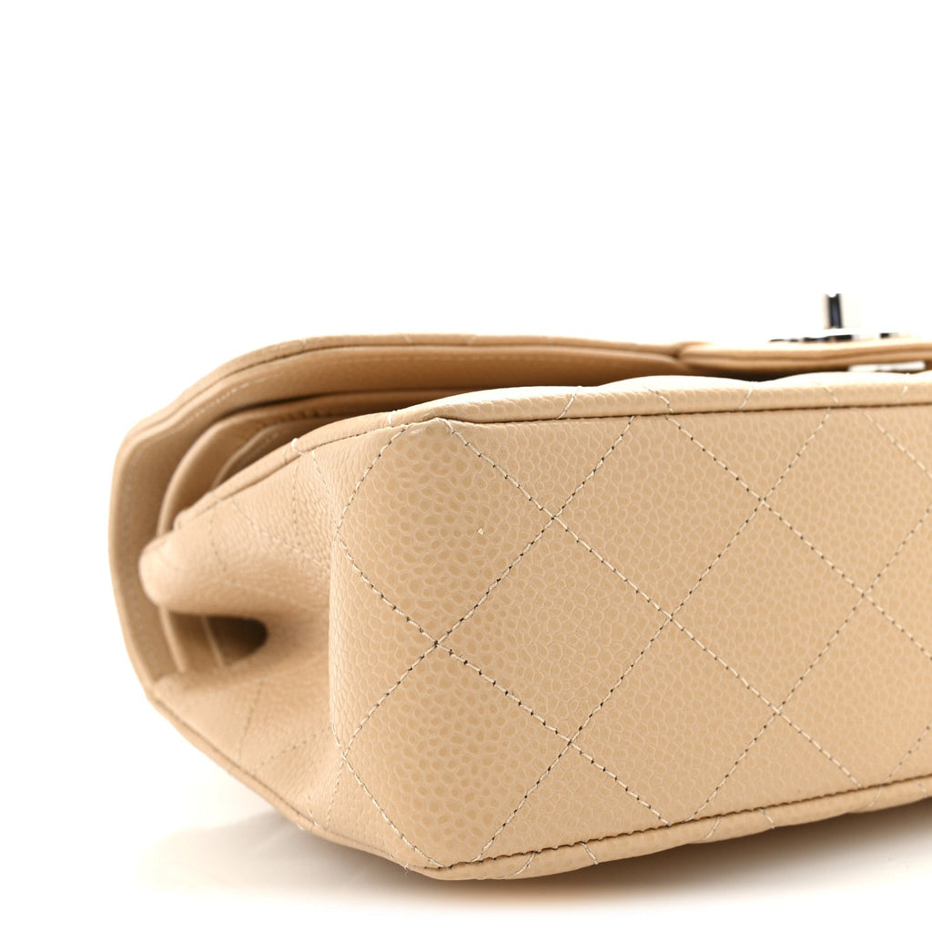 Caviar Quilted Small Double Flap Beige