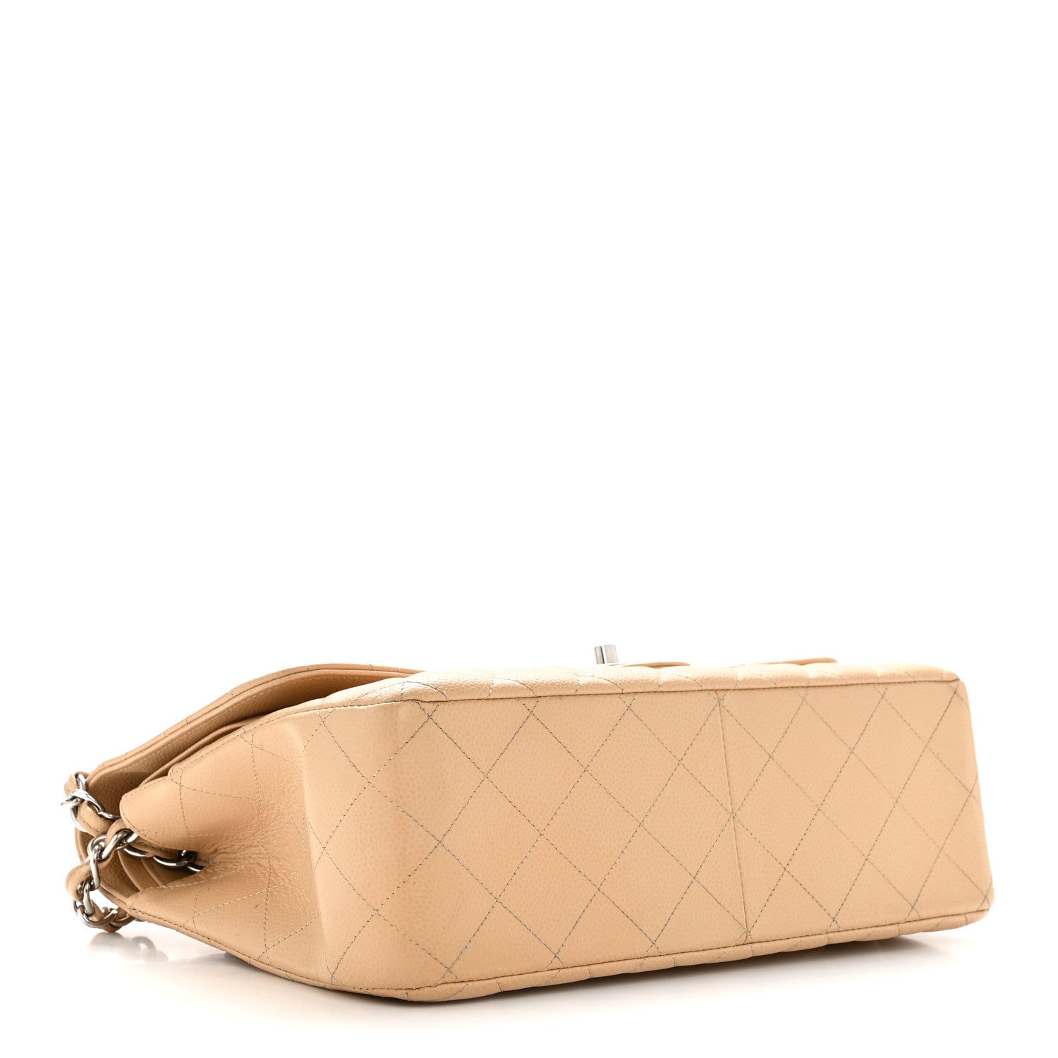 Caviar Quilted Jumbo Double Flap Beige Clair