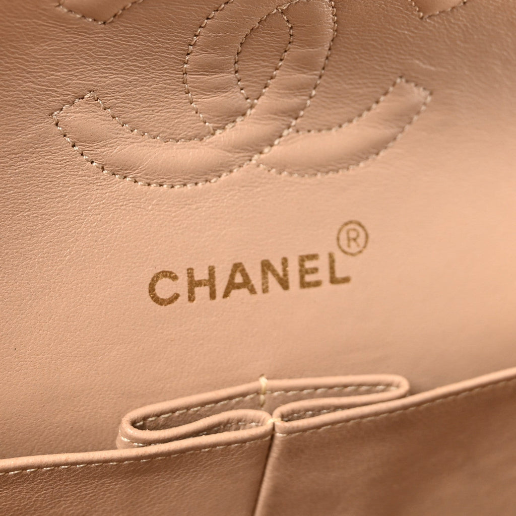 Lambskin Quilted Small Double Flap Beige