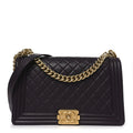 Lambskin Quilted New Medium Boy Flap Dark Purple