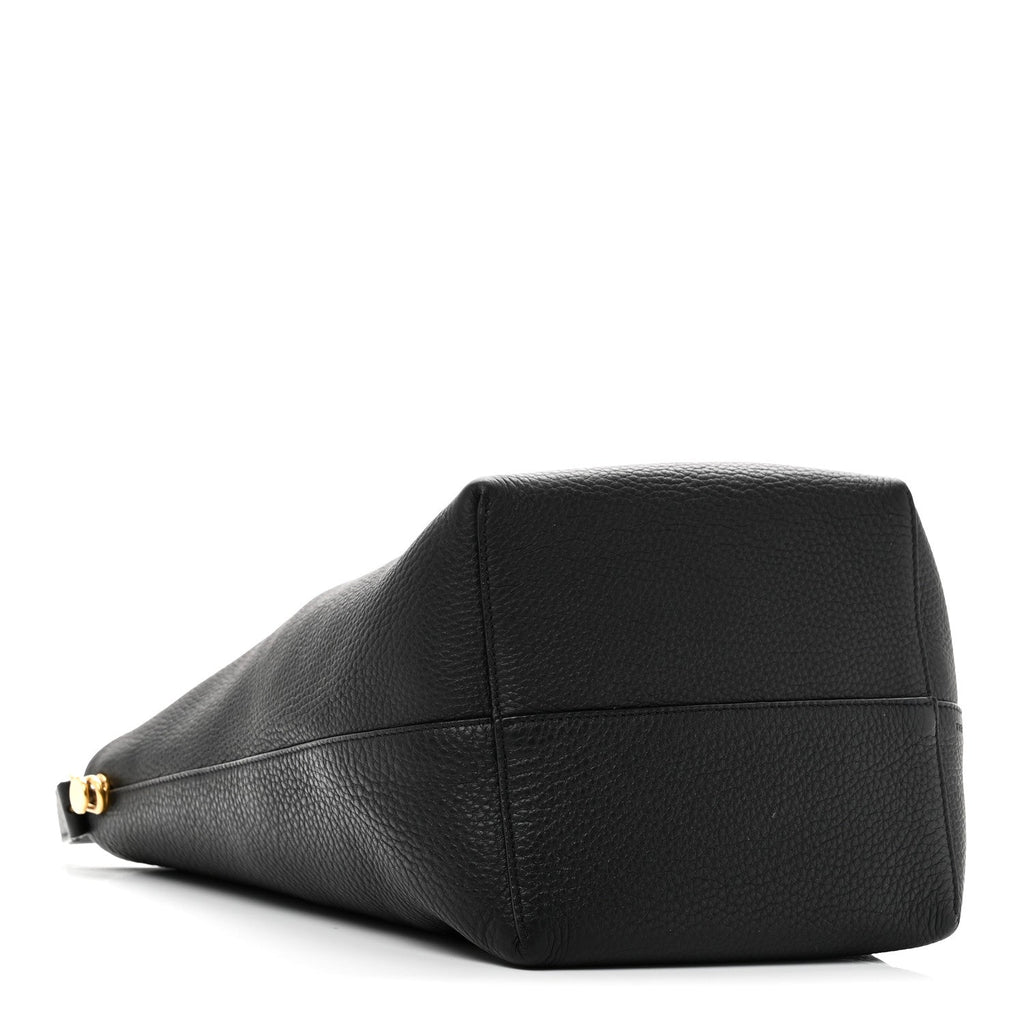 Grained Calfskin Medium N/S Hook Tote Black