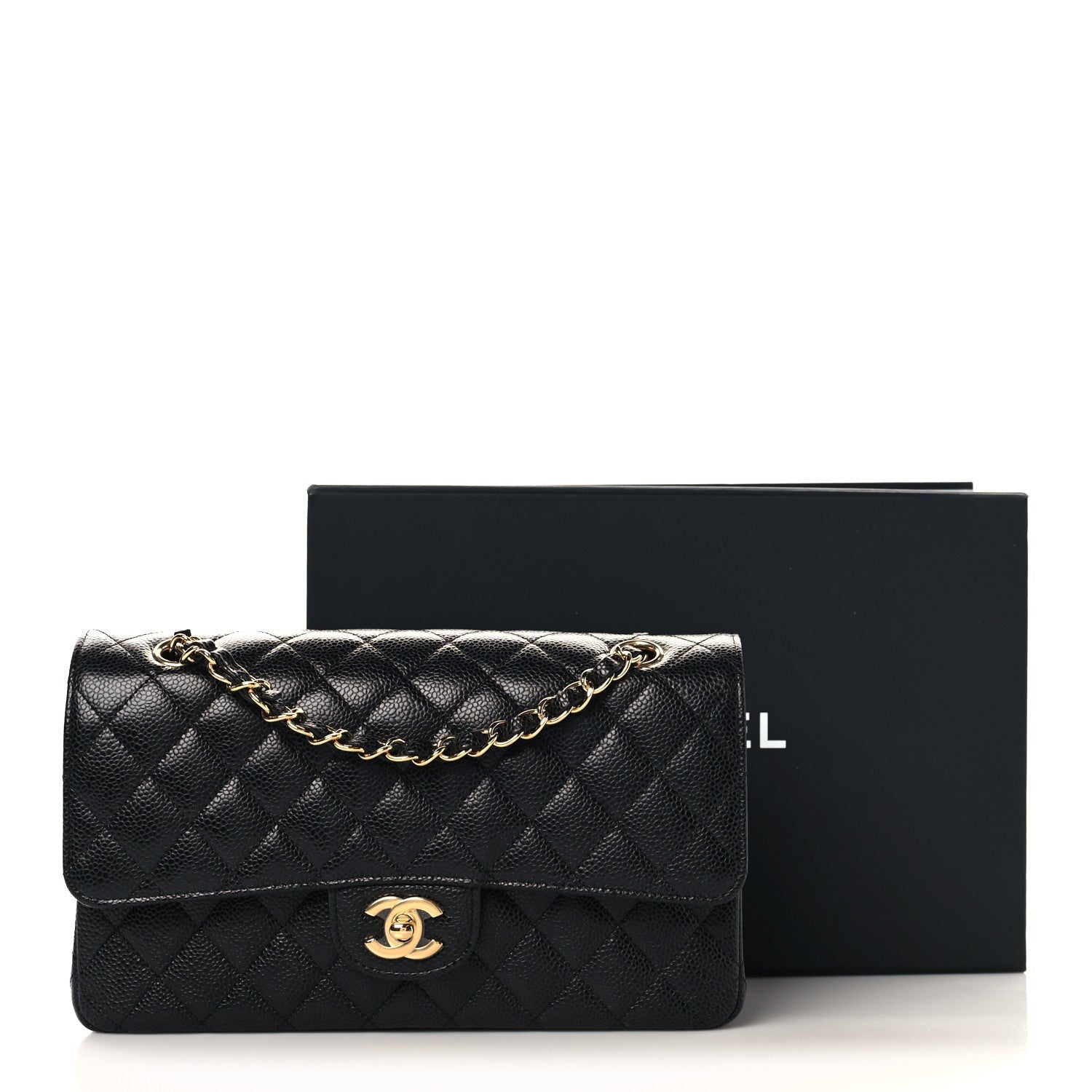 Caviar Quilted Medium Double Flap Black