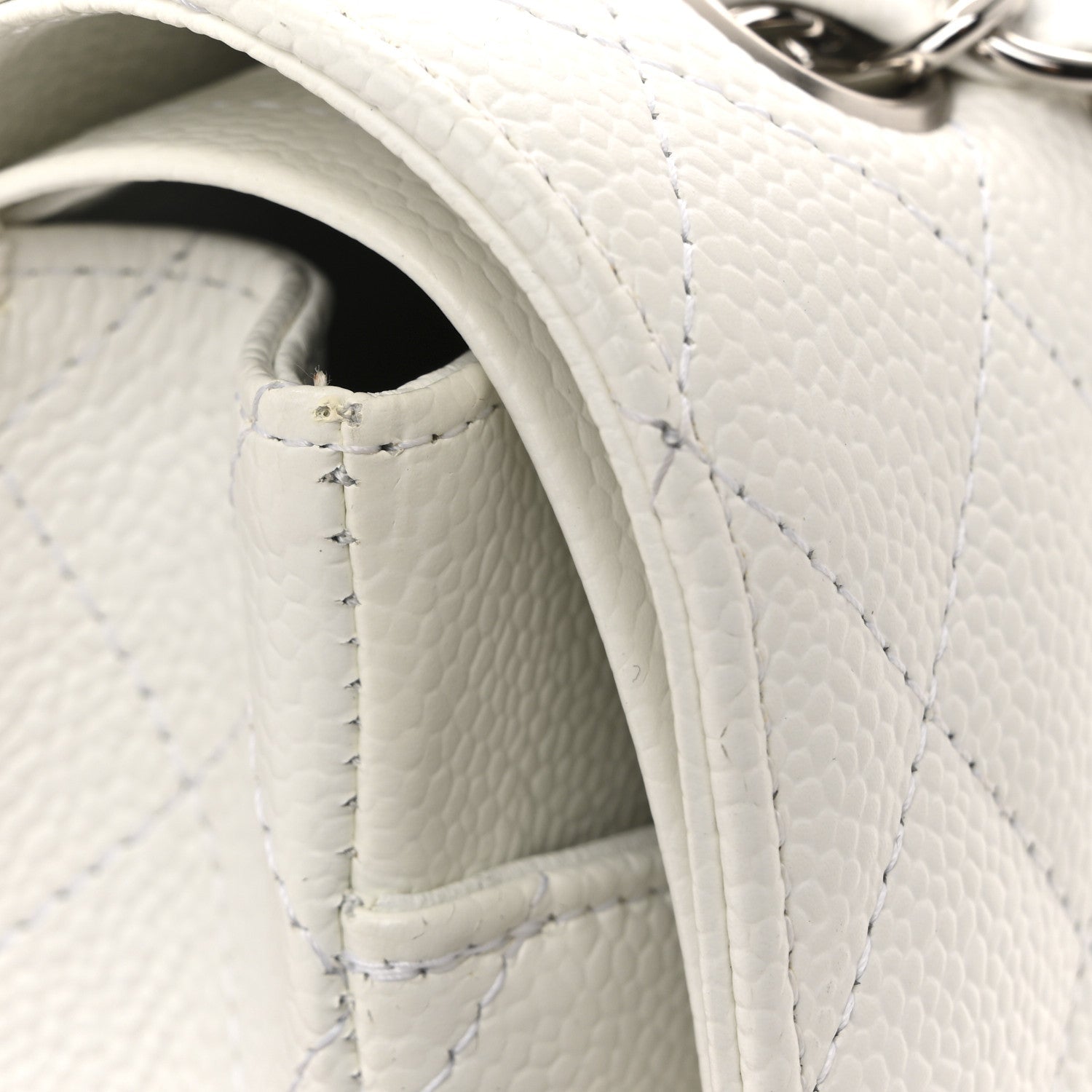 Caviar Quilted Medium Double Flap White