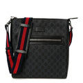 GG Supreme Monogram Appia Calfskin Web Flat Messenger Bag Black Grey