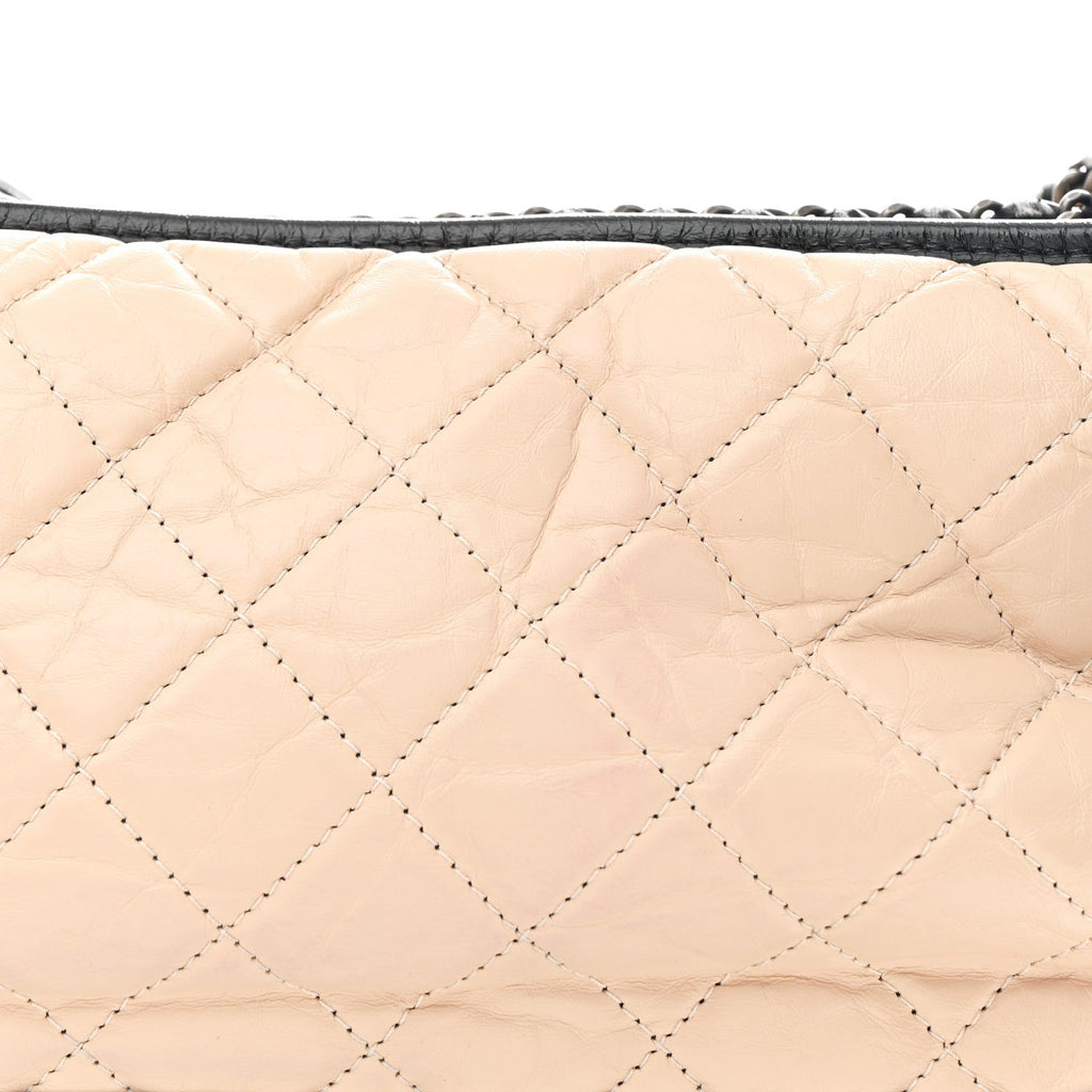 Aged Calfskin Quilted Medium Gabrielle Hobo Beige Black