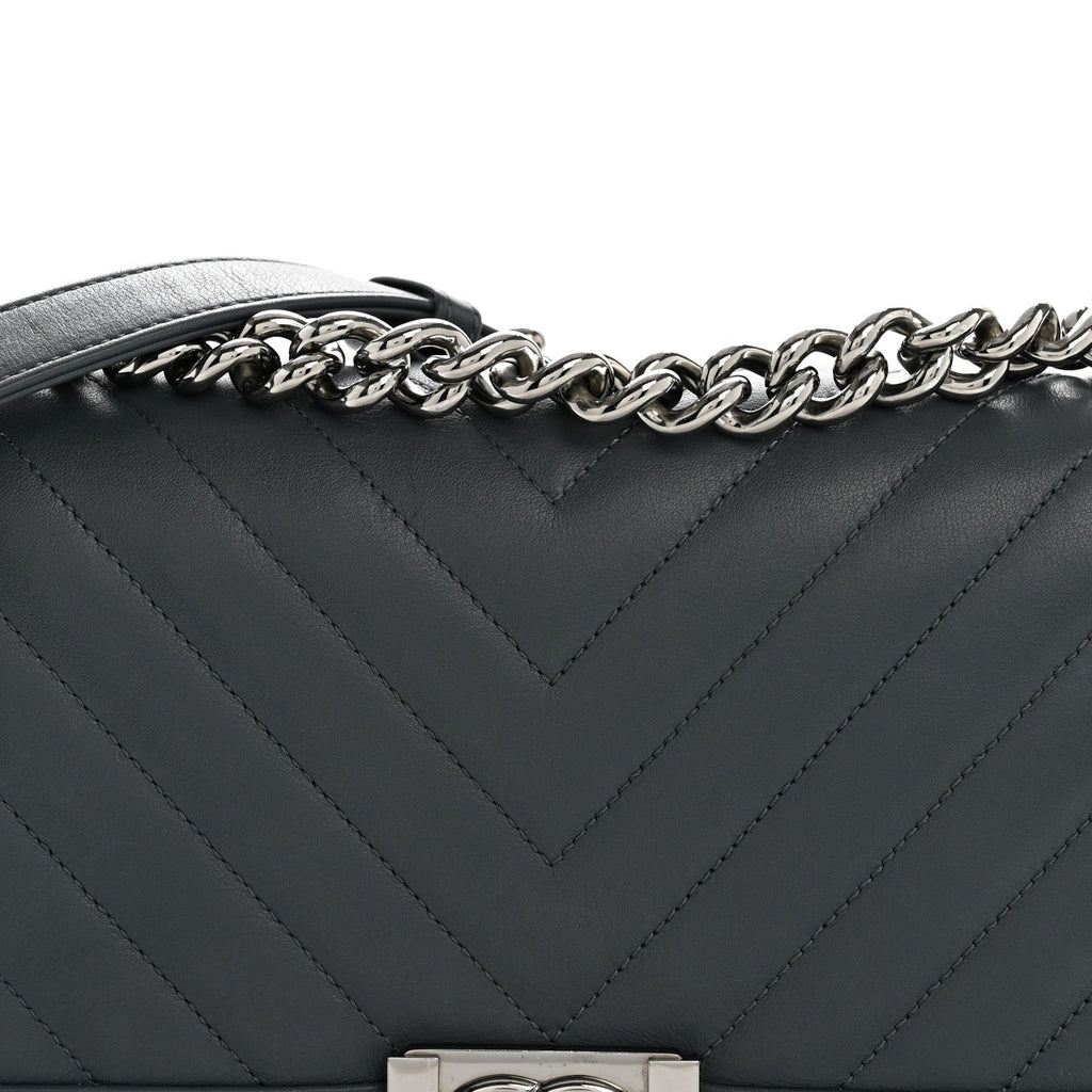 Calfskin Chevron Quilted New Medium Boy Flap Dark Navy Blue