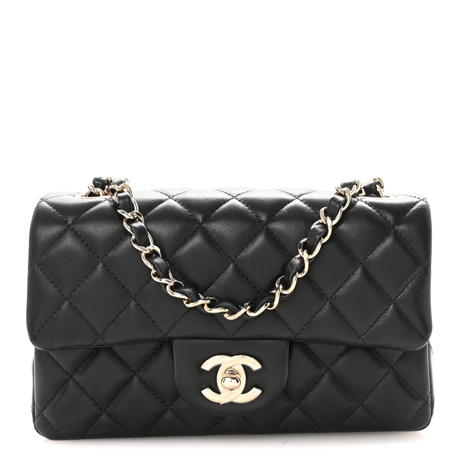 Lambskin Quilted Mini Rectangular Flap Black